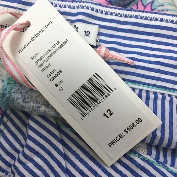 VINEYARD Vines Pineapple Catamaran Capri Pants Jeans Cropped Linen Cotton Blend - Picture 8 of 12